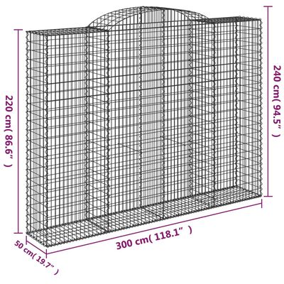 vidaXL Lučne gabionske košare 4 kom 300x50x220/240cm pocinčano željezo