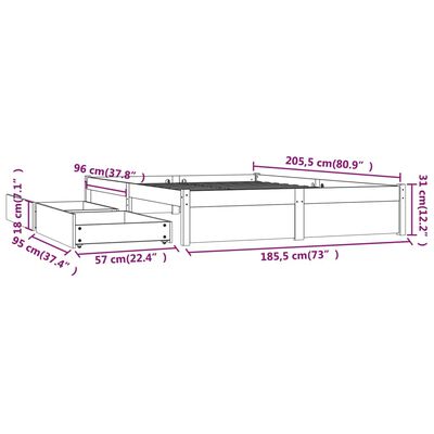 vidaXL Okvir za krevet s ladicama bijeli 180x200 cm 6FT veliki bračni