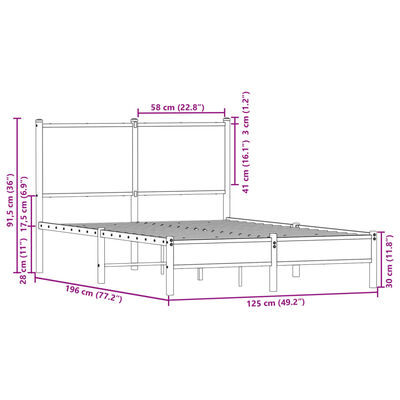 vidaXL Metalni okvir kreveta s uzglavljem smeđa boja hrasta 120x190 cm