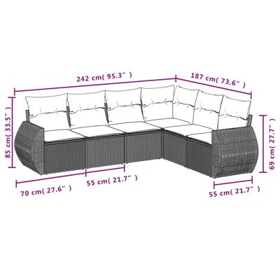 vidaXL 6-dijelni set vrtnih sofa s jastucima bež od poliratana