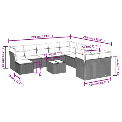 vidaXL 12-dijelni set vrtnih sofa poliratan s jastucima svijetlosivi