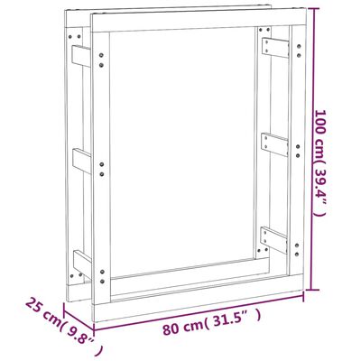 vidaXL Stalak za drva za ogrjev crni 80x25x100 cm od masivne borovine