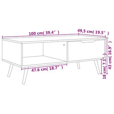 vidaXL Stolić za kavu boja hrasta 100 x 49,5 x 43 cm konstruirano drvo