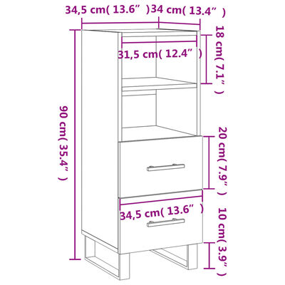 vidaXL Komoda crna 34,5 x 34 x 90 cm od konstruiranog drva