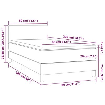 vidaXL Krevet box spring s madracem LED sivi 80x200 cm od umjetne kože