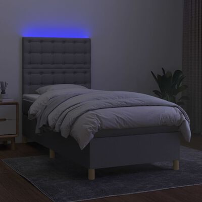 vidaXL Krevet box spring s madracem LED svjetlosivi 100x200 cm tkanina