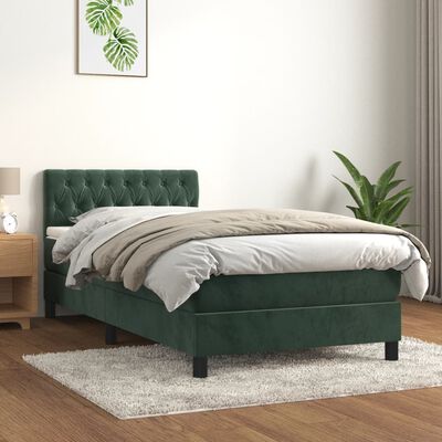 vidaXL Box spring krevet s madracem tamnozeleni 100x200 cm baršunasti