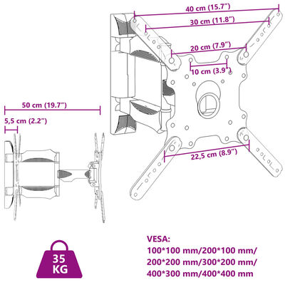 vidaXL Zidni nosač za zaslon od 32-55 inča maks. VESA 400x400 mm 35 kg