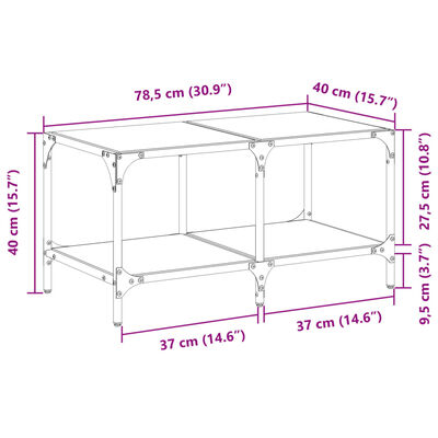 vidaXL Stolić s prozirnom staklenom površinom 78,5x40x40 cm čelik