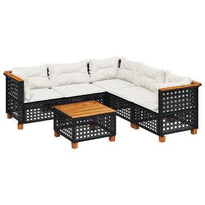 vidaXL 6-dijelni set vrtnih sofa s jastucima crni od poliratana