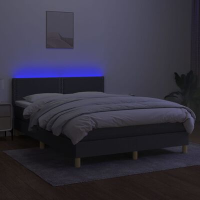 vidaXL Krevet box spring s madracem LED tamnosivi 140x190 cm tkanina