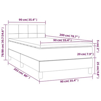 vidaXL Krevet box spring s madracem LED tamnozeleni 90x200 cm baršun