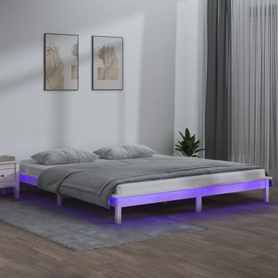 vidaXL LED okvir za krevet bijela 140 x 190 cm od masivnog drva