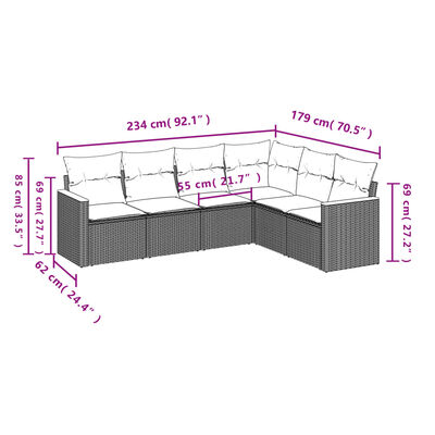 vidaXL 6-dijelni set vrtnih sofa od poliratana s jastucima sivi