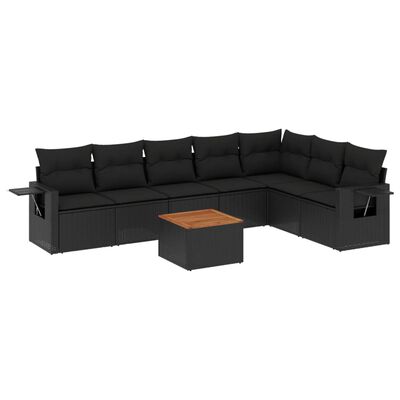 vidaXL 8-dijelni set vrtnih sofa od poliratana s jastucima crni