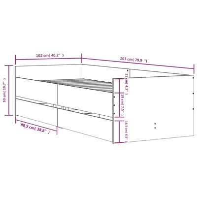 vidaXL Okvir kreveta s ladicama siva boja hrasta 100 x 200 cm