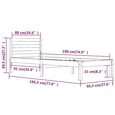 vidaXL Okvir za krevet od borovine 90x190 cm bijeli 3FT jednokrevetni