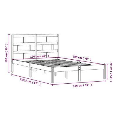 vidaXL Okvir za krevet od masivne borovine 120 x 200 cm