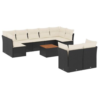 vidaXL 10-dijelni set vrtnih sofa s jastucima crni od poliratana