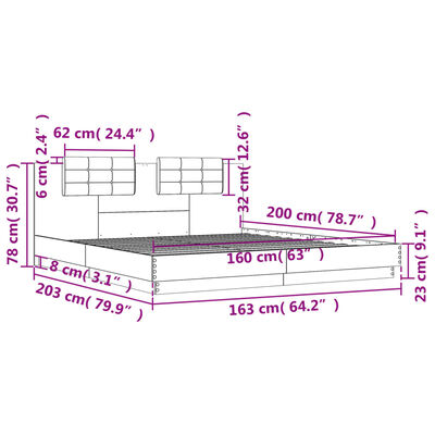 vidaXL Okvir kreveta s uzglavljem LED boja hrasta sonome 160 x 200 cm