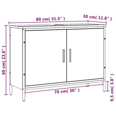 vidaXL Ormarić za umivaonik smeđa boja hrasta 80 x 30 x 60 cm drveni