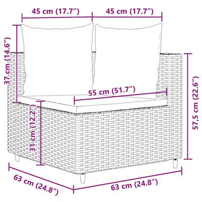 vidaXL 6-dijelni set vrtnih sofa s jastucima crni od poliratana