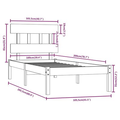 vidaXL Okvir za krevet od masivnog drva 100 x 200 cm