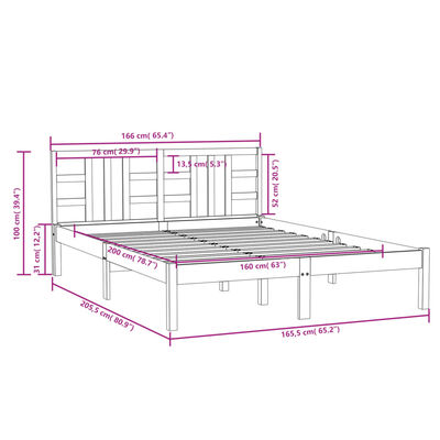 vidaXL Okvir za krevet od masivnog drva 160 x 200 cm