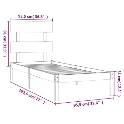 vidaXL Okvir za krevet crni masivno drvo 90 x 190cm 3FT6 jednokrevetni