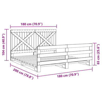 vidaXL Okvir kreveta s uzglavljem 180 x 200 cm masivna borovina