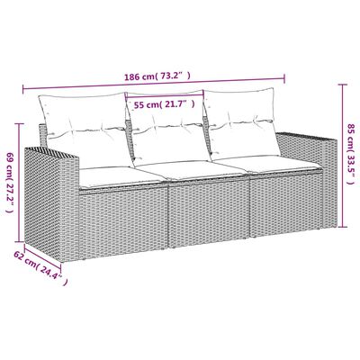 vidaXL 3-dijelni set vrtnih sofa od poliratana s jastucima bež