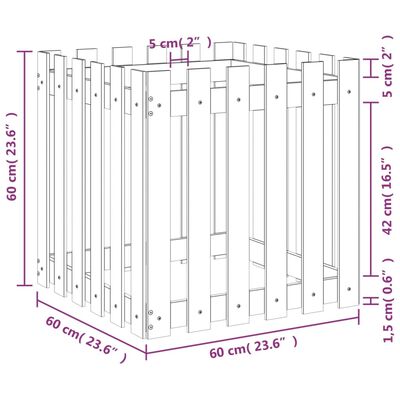 vidaXL Vrtna sadilica s izgledom ograde bijela 60x60x60 cm od borovine