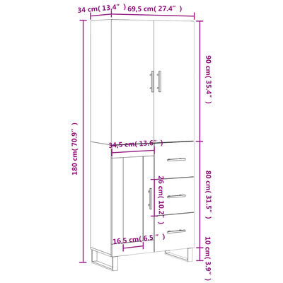 vidaXL Visoka komoda siva betona 69,5x34x180 cm od konstruiranog drva