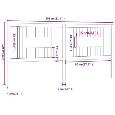 vidaXL Uzglavlje bijelo 206 x 4 x 100 cm od masivne borovine