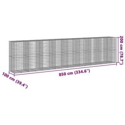 vidaXL Gabionska košara s poklopcem 850x100x200 cm pocinčano željezo