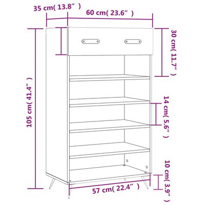 vidaXL Ormarić za cipele boja betona 60x35x105 cm konstruirano drvo