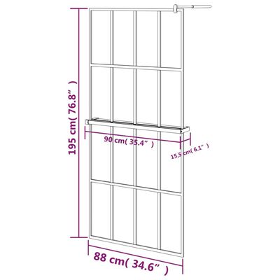 vidaXL Pregrada za tuš s policom crna 90x195 cm staklo ESG i aluminij