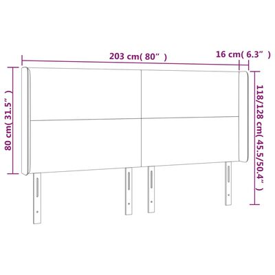 vidaXL LED uzglavlje svjetlosivo 203 x 16 x 118/128 cm od tkanine