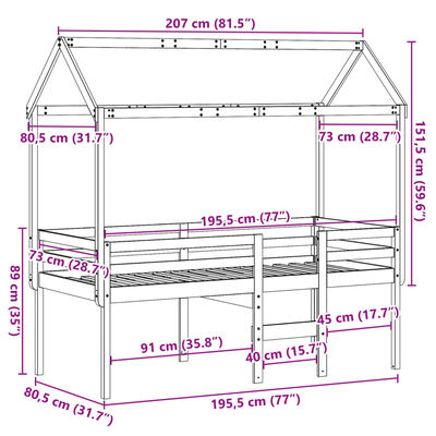 vidaXL Visoki krevet s krovom voštano smeđi 75x190 cm masivna borovina