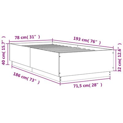 vidaXL Okvir za krevet s LED svjetlima 90x190 cm konstruirano drvo