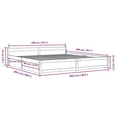 vidaXL Okvir za krevet s ladicama bijeli 200 x 200 cm