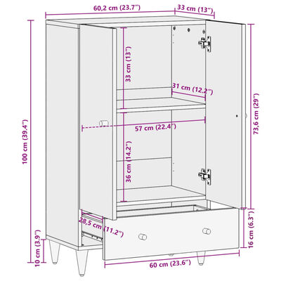 vidaXL Visoka komoda 60 x 33 x 100 cm od masivnog drva manga