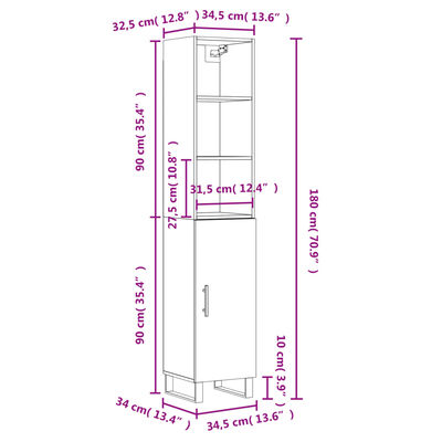 vidaXL Visoka komoda siva betona 34,5x34x180 cm od konstruiranog drva