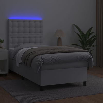 vidaXL Krevet box spring s madracem LED bijeli 90x200 cm umjetna koža