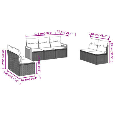 vidaXL 7-dijelni set vrtnih sofa od poliratana s jastucima crni