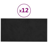 vidaXL Zidne ploče baršunaste 12 kom crne 30 x 15 cm 0,54 m²