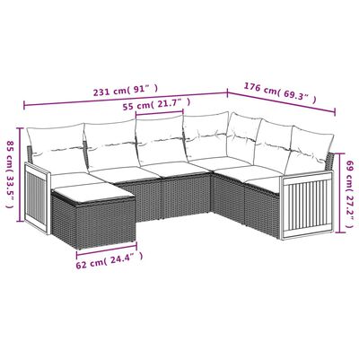 vidaXL 7-dijelni set vrtnih sofa od poliratana s jastucima crni