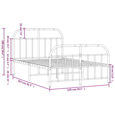 vidaXL Metalni okvir kreveta uzglavlje i podnožje crni 120x200 cm