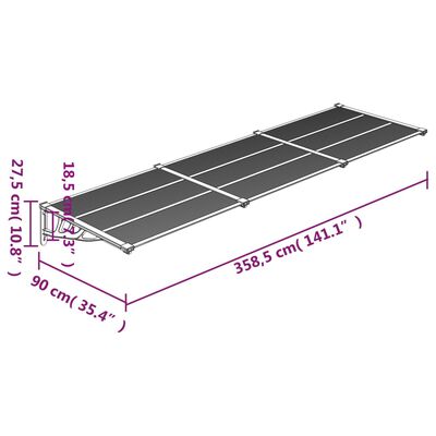 vidaXL Nadstrešnica za vrata crna i prozirna 358,5x90 cm polikarbonat