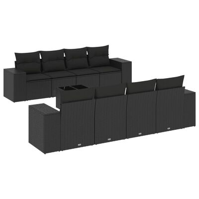 vidaXL 9-dijelni set vrtnih sofa s jastucima crni od poliratana